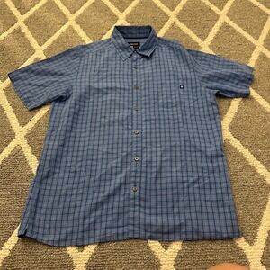 Marmot Sugar Pine Button Camp Shirt Mens‎ Small blue plaid S rayon hiking $70